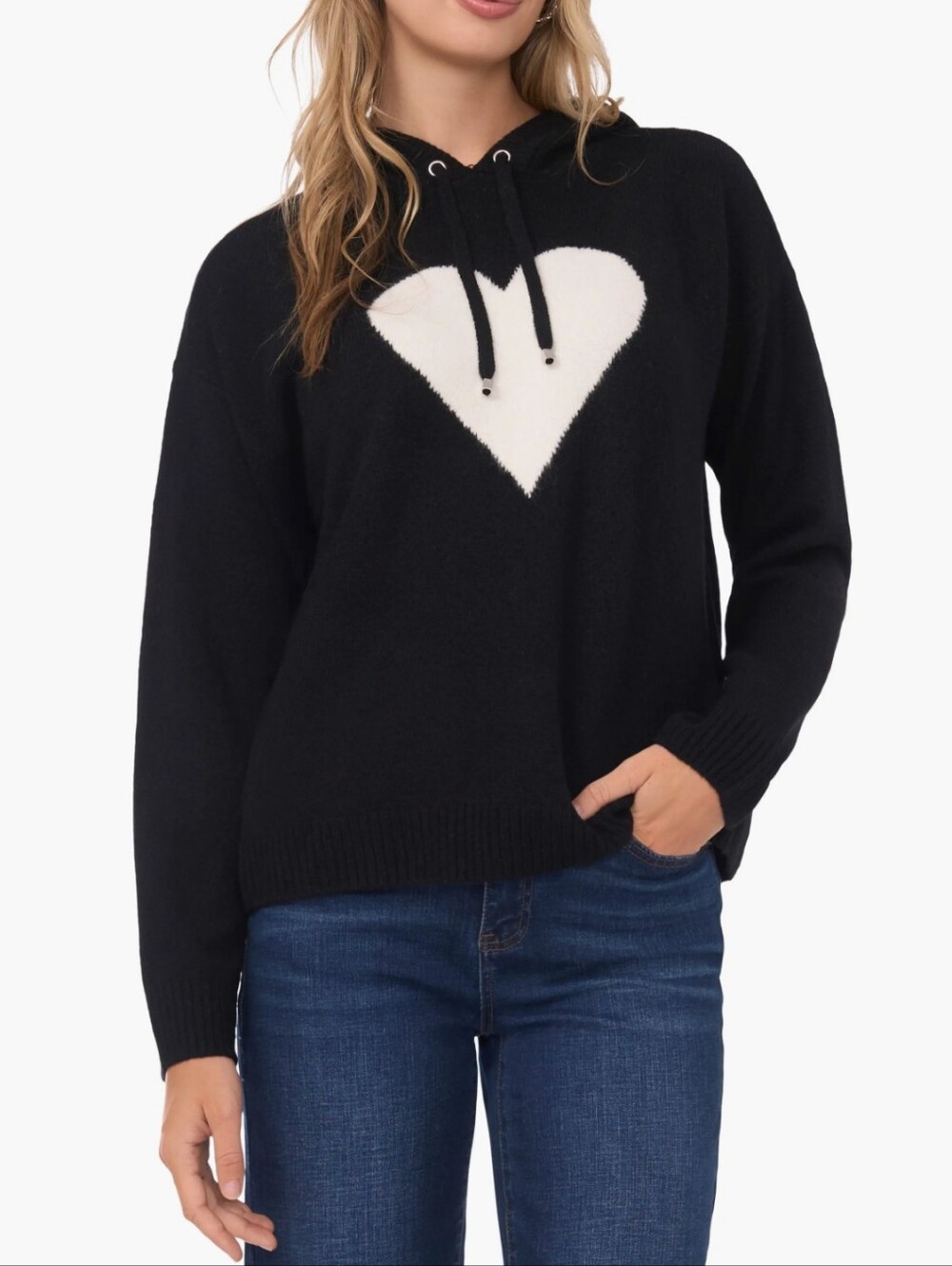 Vince Camuto Black Hoodie Sweater with White Heart